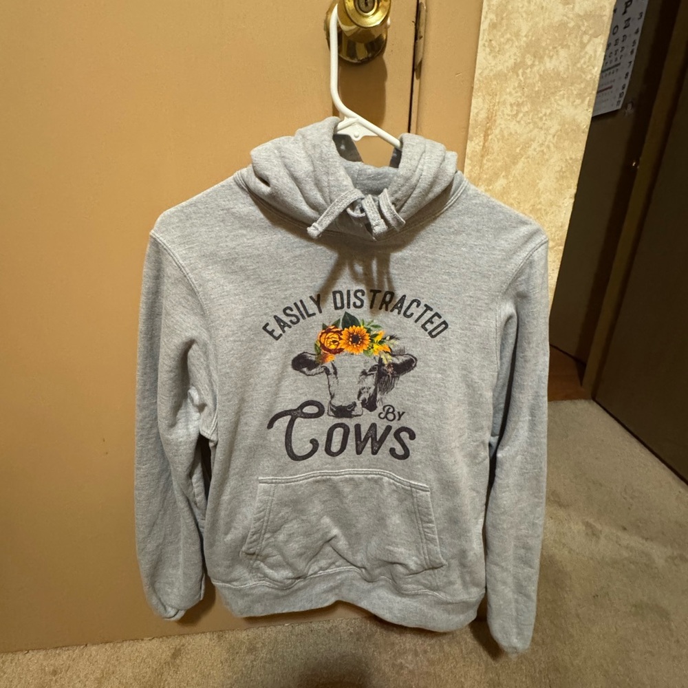 Gray Cow Print Hoodie